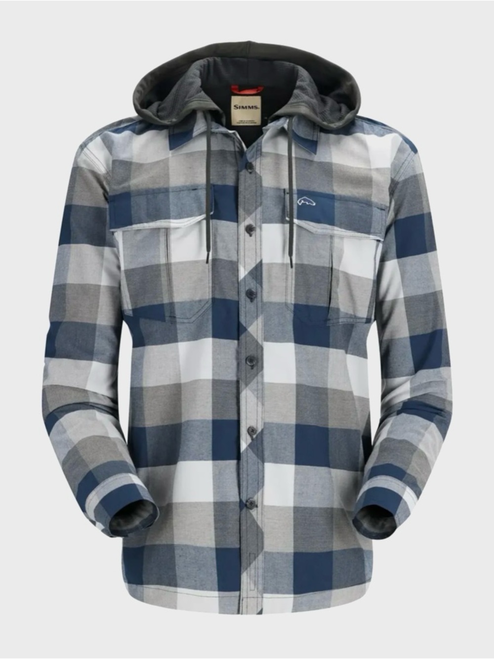 Simms Fishing Coldweather Hoody Shacket Waffle Lined Plaid Flannel Blue Size M